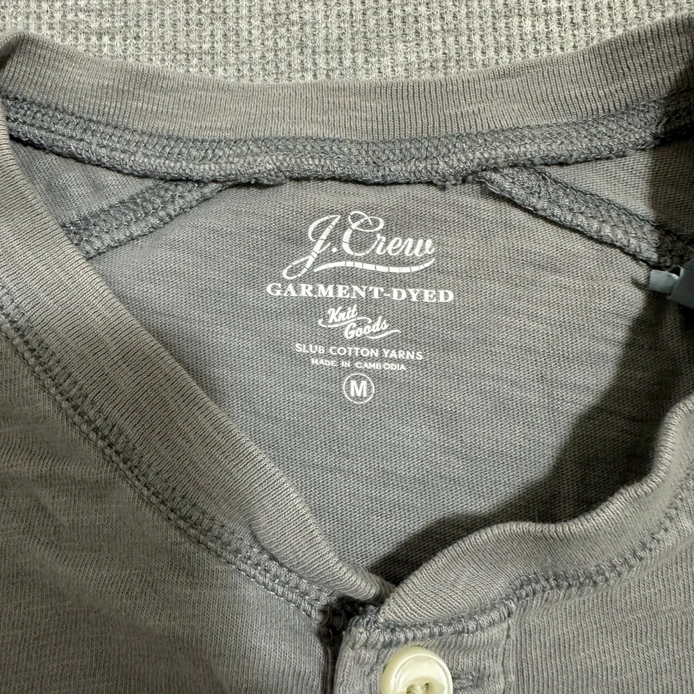 J. Crew Garment-Dyed Slub Cotton Long Sleeve Henley Shirt Gray Blue Mens Medium